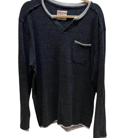 Hudson & Barrow Other - Hudson & Barrow Men’s Charcoal Waffle Textured Split Neck L/S Henley Tee Sz L